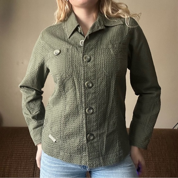 Columbia Sportswear Women’s Waffle Knit Shirt Jacket Green Button Up Size M - Picture 2 of 7